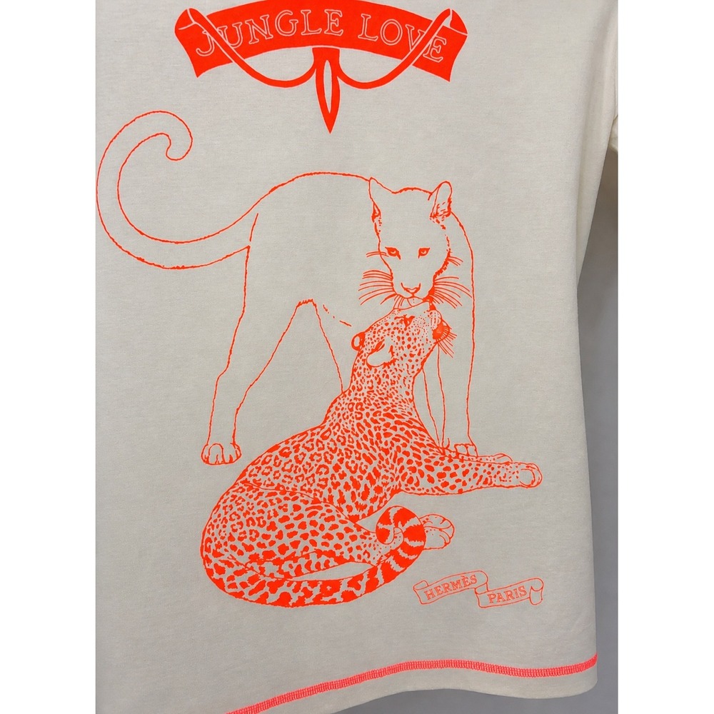 NWT Hermès Jungle Love Tee 36 Robert Dallet Neon Orange Beige Paille Leopard - Picture 3 of 9
